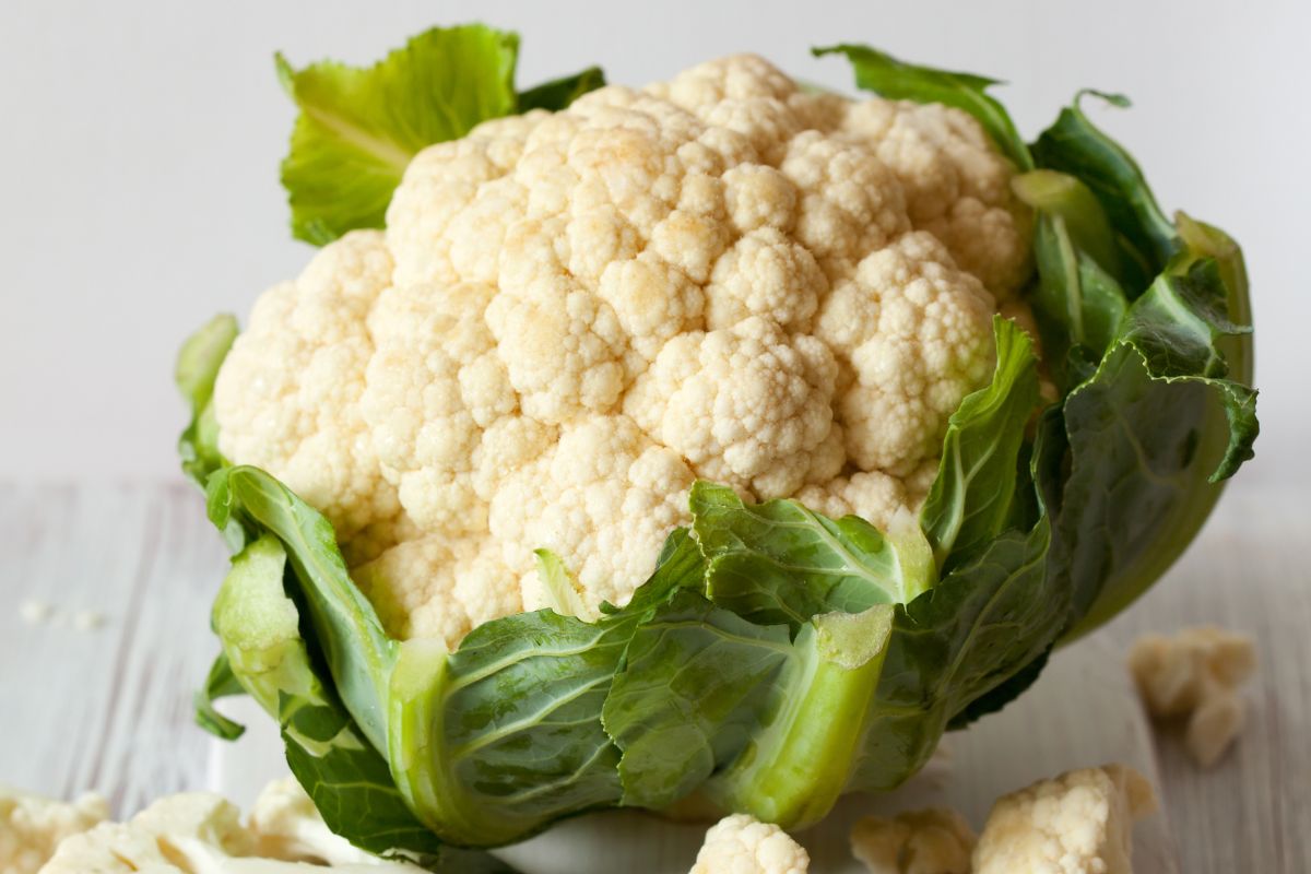An organic cauliflower on a table.