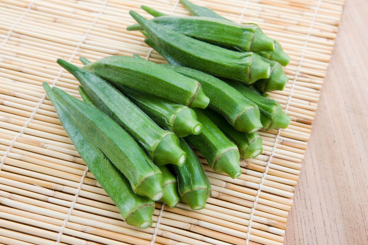 A bunch of fresh organic okras.