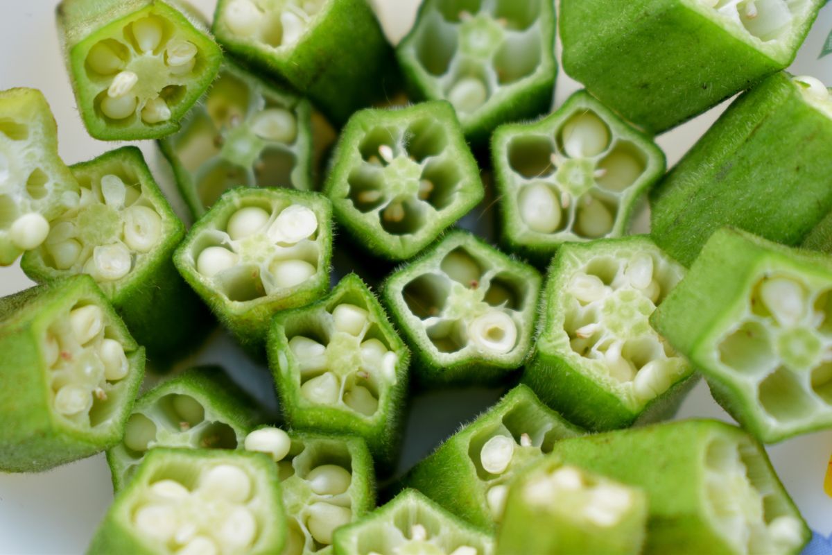 A bunch of sliced okras.