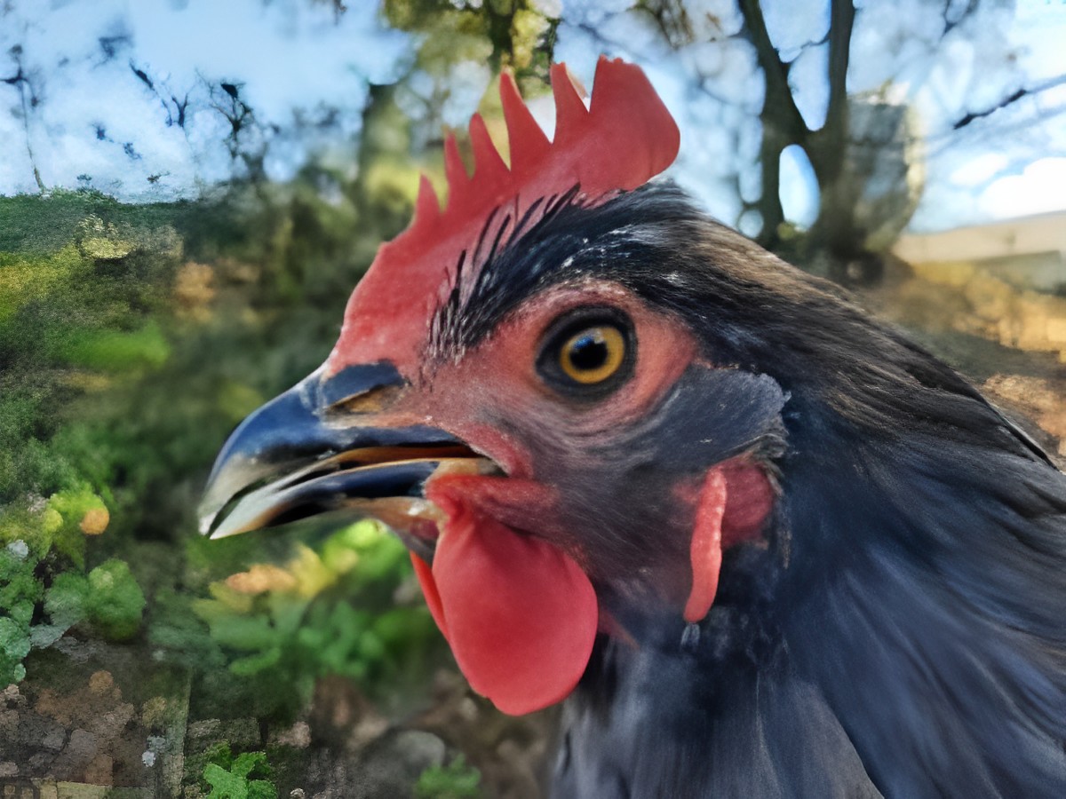A close-up of an Extremeña hen head.